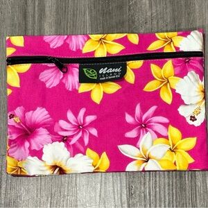 Nani Island Hawaii Pink Floral‎ Zipper Pouch Cosmetic Travel Bag 9x6